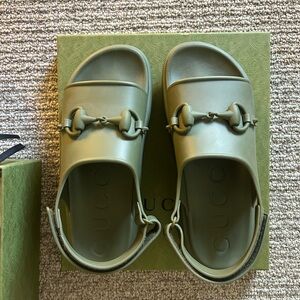 Gucci Green Soft Rubber Horsebit Clog Sandals